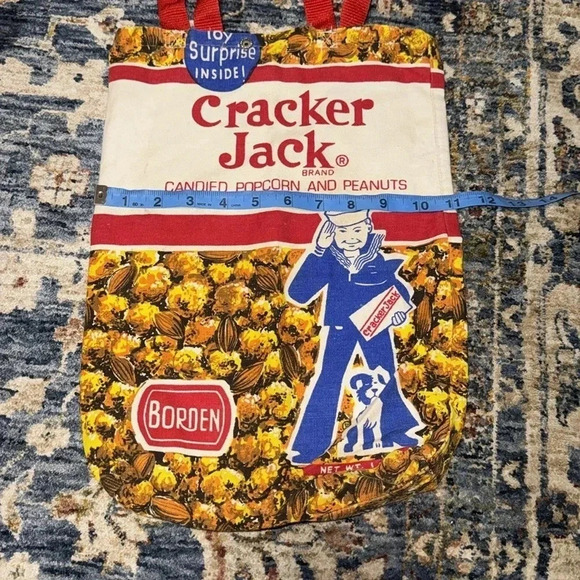 Vintage Cracker Jack Candied Popcorn & Peanuts Borden Canvas Shoulder Tote Bag - Picture 7 of 8